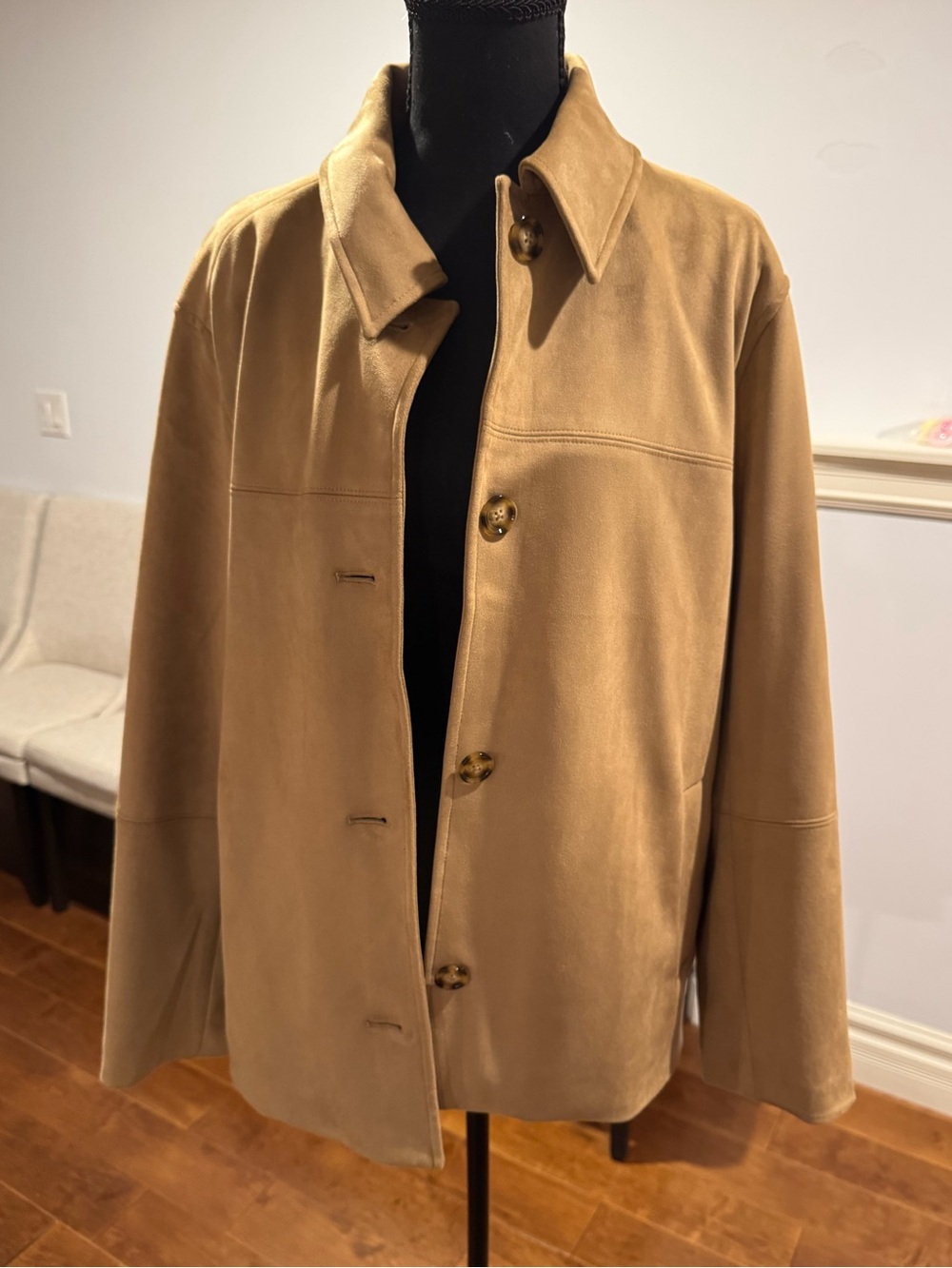 Camel Button-Front Coat - Classic Tailored Jacket